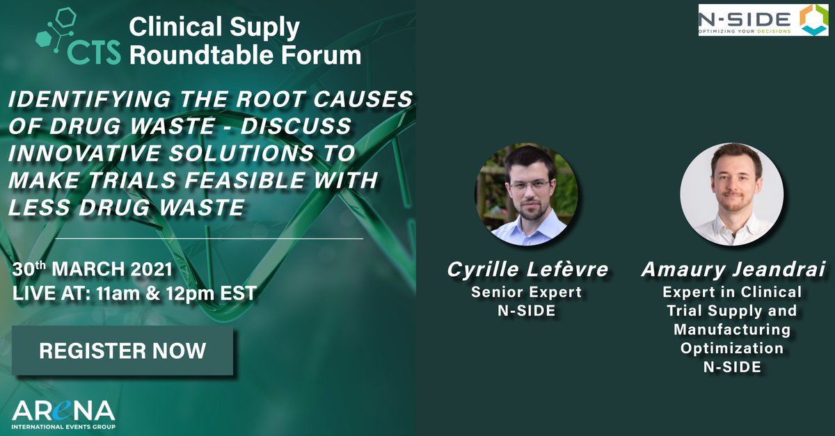 ArenaIntCTS's tweet photo. 7. Identifying the Root Causes of Drug Waste – Discuss Innovative Solutions to Make Trials Feasible with Less Drug Waste. Led by Cyrille Lefèvre, Senior Expert &amp; Amaury Jeandrain, Expert in Clinical Trial Supply and Manufacturing Optimization, @nsidecom https://t.co/BIVsjP400v