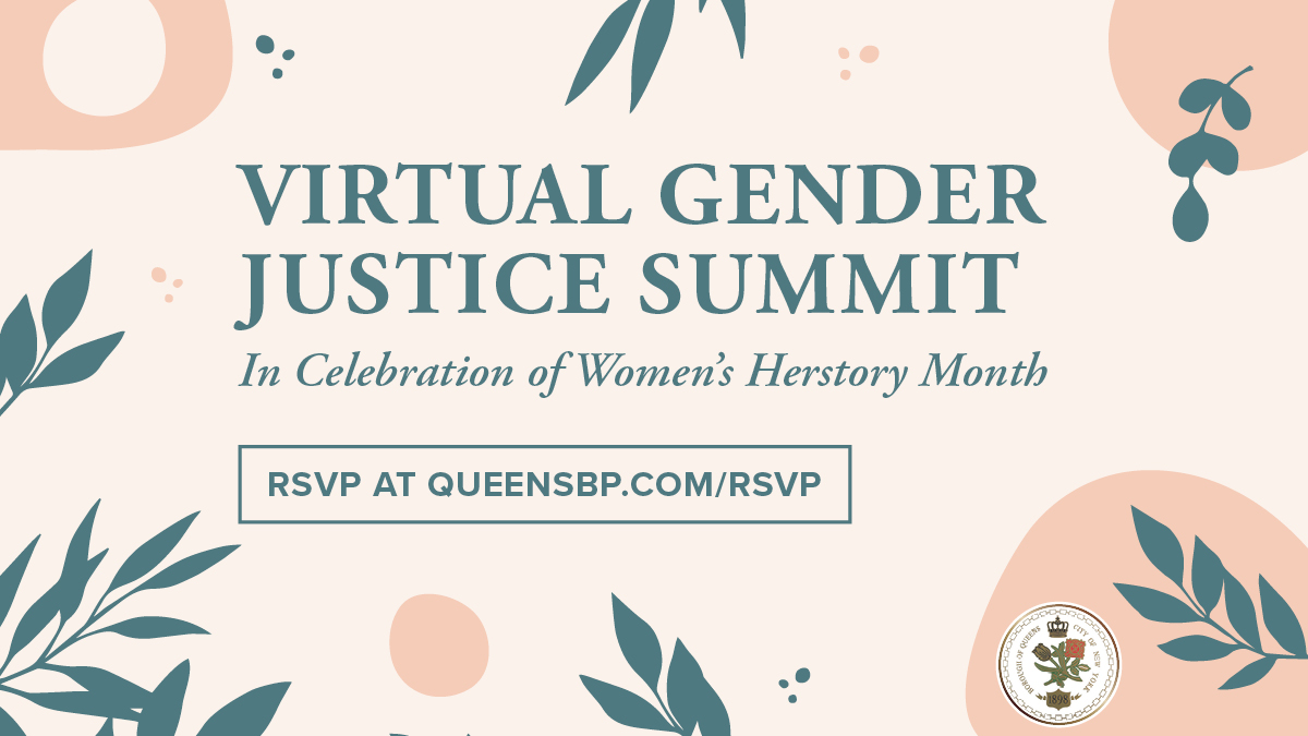 QnsBPRichards's tweet photo. Today's the day! Our inaugural Gender Justice Summit in honor of #WomensHistoryMonth begins at 1pm sharp.

Join us for panel talks centered on equal rights in business, education and more — ending with a celebration of the #Queens women on the frontlines of the #COVID19 pandemic. https://t.co/2cAFY8PTeY