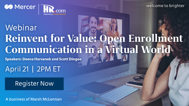 MaryTinebra's tweet photo. Join us on April 21 for an @Hrdotcom webinar on how to approach and plan for #benefits and open enrollment communication in today’s virtual world of work via @Mercer_US. #HR #EmployeeEngagement https://t.co/Ow1J2tQs6G https://t.co/HbZK8SntXZ