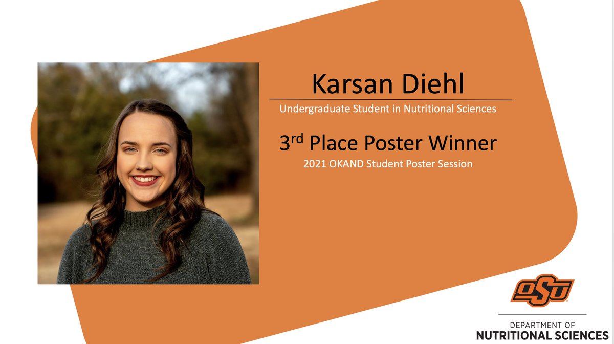 We are egg-cited to celebrate our students 2 days in a row!  This next group of a-maize-ing students are the first round of our award winners from the 2021 OKAND Annual Conference Student Poster Session. Congratulations!!