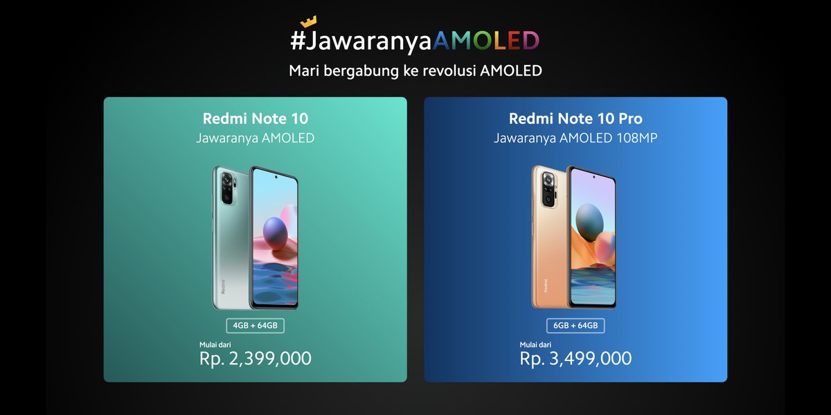 Harga perkenalan #RedmiNote10Pro adalah Rp. 3.499.000 untuk varian 6GB+64GB dan Rp. 3.899.000 untuk 8GB+128GB.

Bisa kamu dapatkan tanggal 06/04/21 pukul 13.00 WIB di,
- mi.com: bit.ly/MicomXiaomi
- Shopee : bit.ly/ShopeeXiaomiOS

#JawaranyaAMOLED108MP