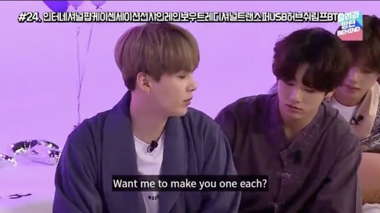ahemyg's tweet photo. jungkook , expresses vague interest in something :

yoongi : i will learn the ways of this craft and make you one with the finest materials that i can find on this earth https://t.co/vGVQXrVULw