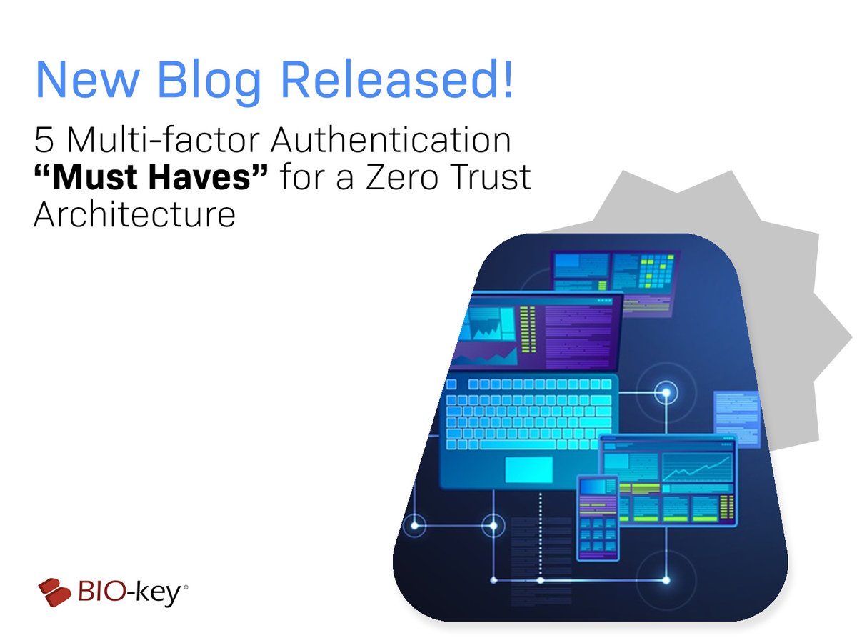 BIOkeyIntl's tweet image. In our latest blog post Kim Johnson, VP of Product Marketing, shares 5 must haves when implementing MFA to support your Zero Trust architecture. Read the post here &amp;gt;&amp;gt; hubs.ly/H0Kbns70
#multifactorauthentication #mfa #authentication #zerotrust