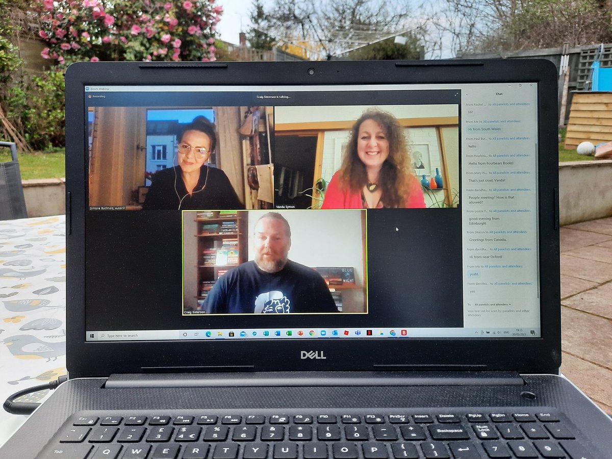 kathvbooklover's tweet photo. Amazing way to spend an evening sitting outside watching the @OrendaBooks launch of #boundbook and #hotelcartagena with @craigsisterson @vandasymon and @ohneKlippo https://t.co/eNzPKmlPX3