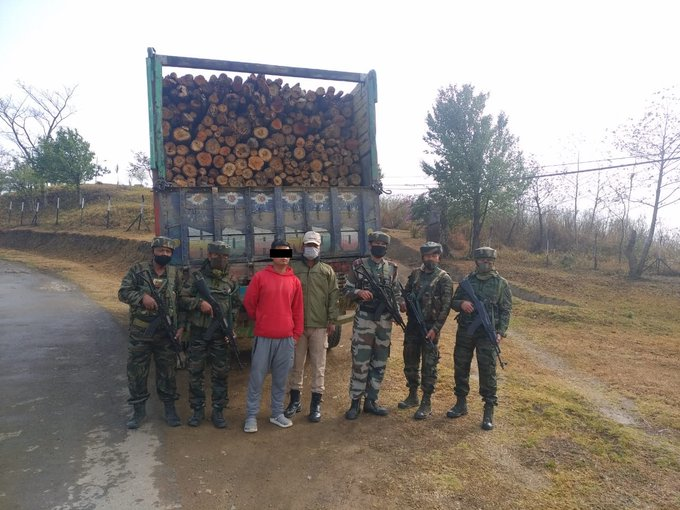 Assam Rifles troops in Manipur intercepted and recovered smuggled timber worth approx. Rs 96 lakhs near Shangshak village of Ukhrul district today. Carrier and recovered goods handed over to the concerned department: Assam Rifles