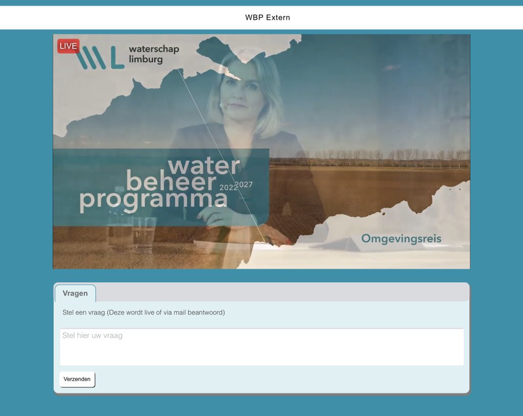 JeroenHaan1's tweet photo. Even #GlurenBijDeBuren, ofwel leren van @WLomgeving hoe zij met hun #WaterBeheerProgramma ‘Limburgs water in een veranderend klimaat’ omgaan, via online talkshow te volgen. Samen met partners besproken over #droogte, #hoogwaterbescherming, #RuimtelijkeOntwikkeling en meer. https://t.co/MZj5iGyaUO