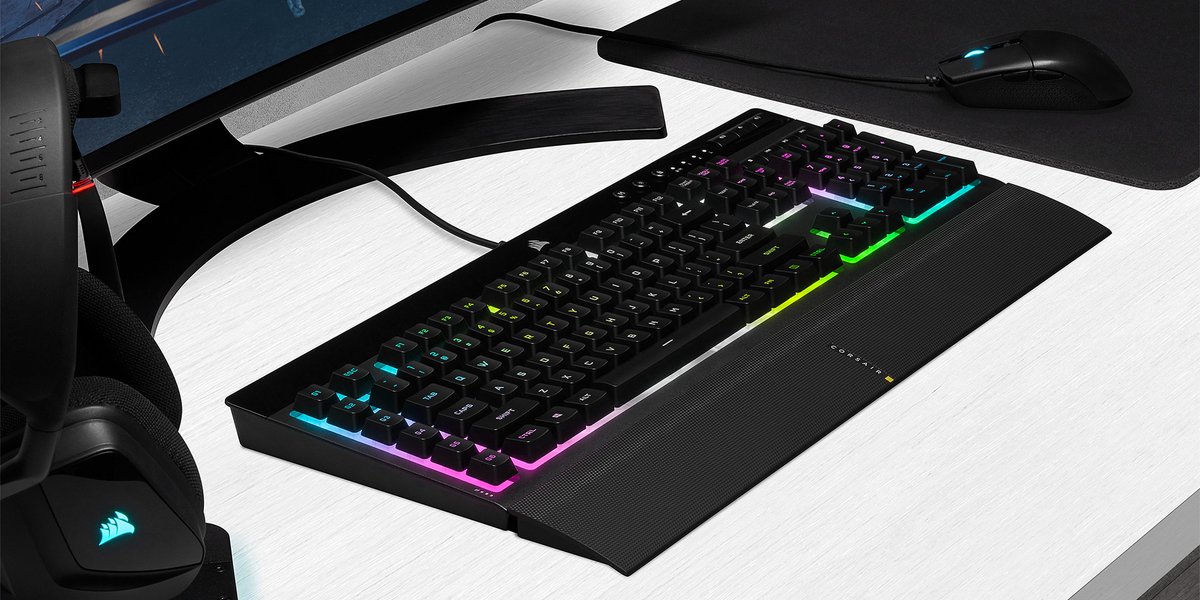 CORSAIR's tweet photo. Our trusty K55 RGB has been upgraded to two models! 💪

Now available: K55 RGB PRO XT
🌈 Per-key individual RGB
🖱️ Support for iCUE game integrations
⚙️ Macros keys with Stream Deck integration
💧 IP42-rated spill resistance

⌨️ https://t.co/F34ySnDaUc https://t.co/Q989k52YBs