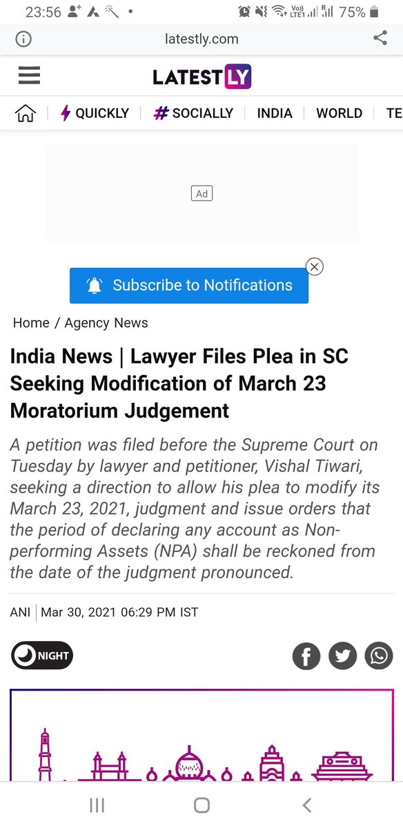 VISHALT12039545's tweet image. Borrowers Still needs time.
NPA 90 days shall be counted from 23rd march 2021.
Lawyer files plea in SC seeking modification of March 23 moratorium judgement aninews.in/news/national/…