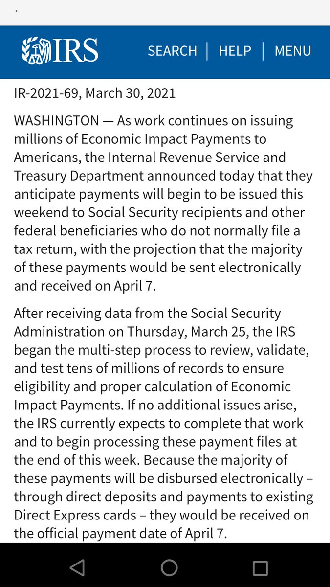 MsRandall5's tweet photo. @TammyT01 @RepMeijer @WaysMeansCmte New update from the #IRS APRIL 7TH #ssi #ssdi #va #rrb #directdeposit #directexpress https://t.co/47HMzOG7vO