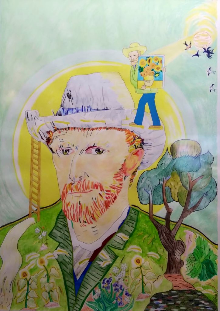 karyatidas's tweet photo. İyi ki doğdun Vincent van Gogh! 

Senin olmadığın bir dünya şüphesiz çok renksiz olacaktı.🎨

Seni, senin renklerinle çizdiğim, anlattığım bu portre benden sana bir doğum günü hediyesi.👩🏻‍🎨 
Kutlu olsun🎂

(Karışık teknik, 2020-21, İstanbul) 

#VanGogh #DoğumGünü https://t.co/gKXK5Y5ZAL