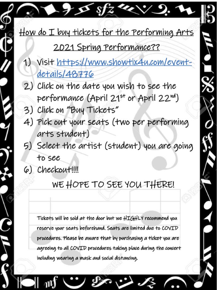 esteroband's tweet photo. Don’t forget our Spring Performance is coming up!!! Family members, there are 2 tickets allotted per performing arts student. Get your tickets early! https://t.co/ZgGZPteVWF