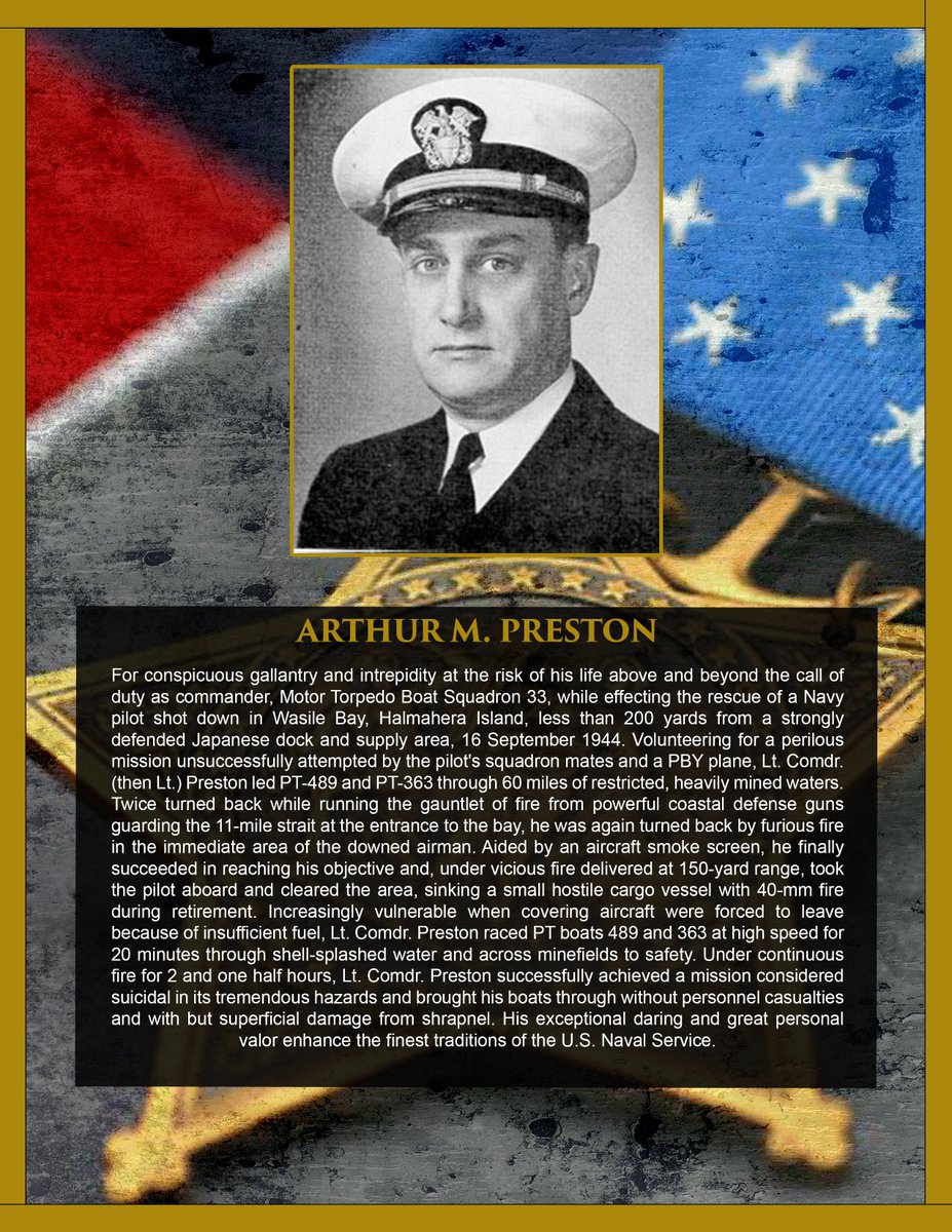 Nat’l Medal of Honor Day was last week and we’re continuing to highlight recipients who earned it in communities that supported and became part of NSW! @USNavy @SurfaceWarriors Lt. Cmdr. Preston received the #MOH for his actions during WWII. Citation: cmohs.org/recipients/art…