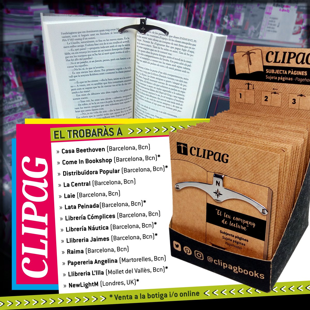 clipagbooks's tweet photo. 🚩Llista actualitzada!! El #Clipag t'està esperant per a ser #elteucompanydelectura
🏘️Ubicació: botigues etiquetades a la imatge + #distribuidorapopular, #newlightm, #librerianautica (online)
#producciolocal #bcn #mollet #martorelles #london https://t.co/kBfwPtIIG8