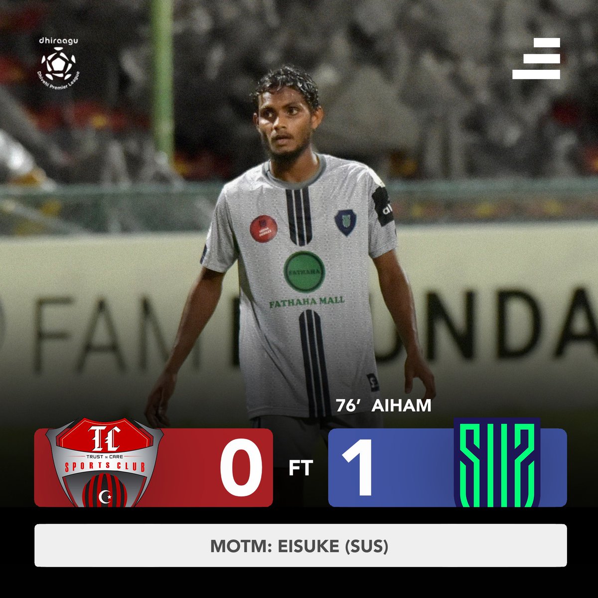 sidibarimv's tweet photo. Dhiraagu Dhivehi Premier League 20/21

MATCH 40

Aihu showed us how to celebrate a winning goal.
Second win for Suspatis in the league. 

MOTM: Eisuke 

📷 FAM

#sidibari #sports #football #maldives #dhivehifutuboalha #fam #ddpl #TCSSUS https://t.co/2trUgg5LAh