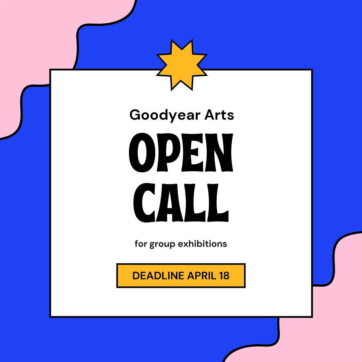 goodyeararts's tweet photo. 〰〰OPEN CALL〰〰

Goodyear Arts is currently seeking proposals for group shows to be exhibited in our gallery between July 23 and October 1, 2021.

Got ideas? Full details on how/what to submit are available on our website: https://t.co/MCVEnurLgG https://t.co/NhAF9lQ8tK