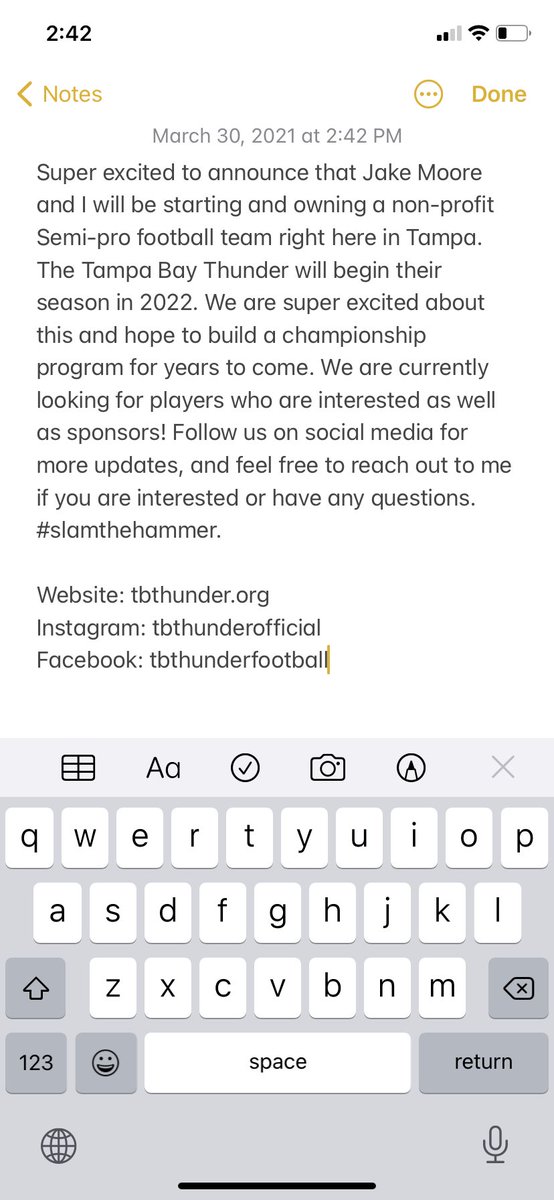 DannyBoon10's tweet image. Tampa Bay Thunder semi-pro football team coming in 2022. Super excited for this opportunity and can’t wait to see what the future holds. Time to bring another championship back to Tampa Bay. DM me if you have any interest in being apart of this amazing opportunity!