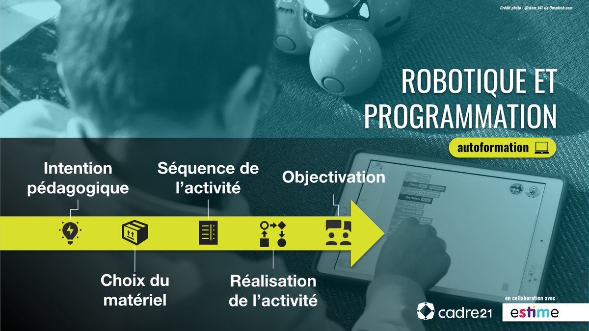 LeCADRE21's tweet photo. La formation Robotique et programmation invite l'apprenant à réfléchir à ce qui peut être fait en classe en balançant bien les avantages et les défis possibles lors de l'implantation de telles activités. 

En collaboration avec @EcolesEstime !

https://t.co/W6PbG8HYfJ

#DevProf https://t.co/RvrTcH2ewn