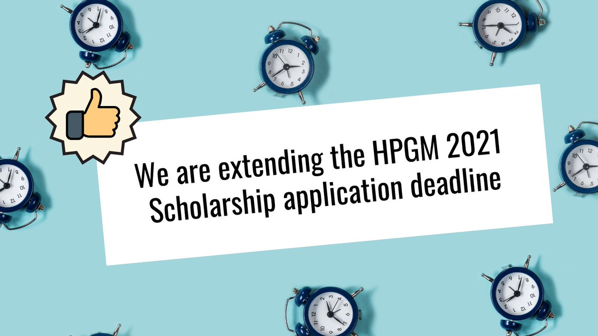 The 2021 HPGM Scholarship application deadline is now extended! All application materials must now be submitted by ⭐️ April 16 ⭐️ to scholarships@hpgm.org.

Application materials, info &amp; criteria: 
🌐  hpgm.org/scholarships

Questions:
📧  scholarships@hpgm.org