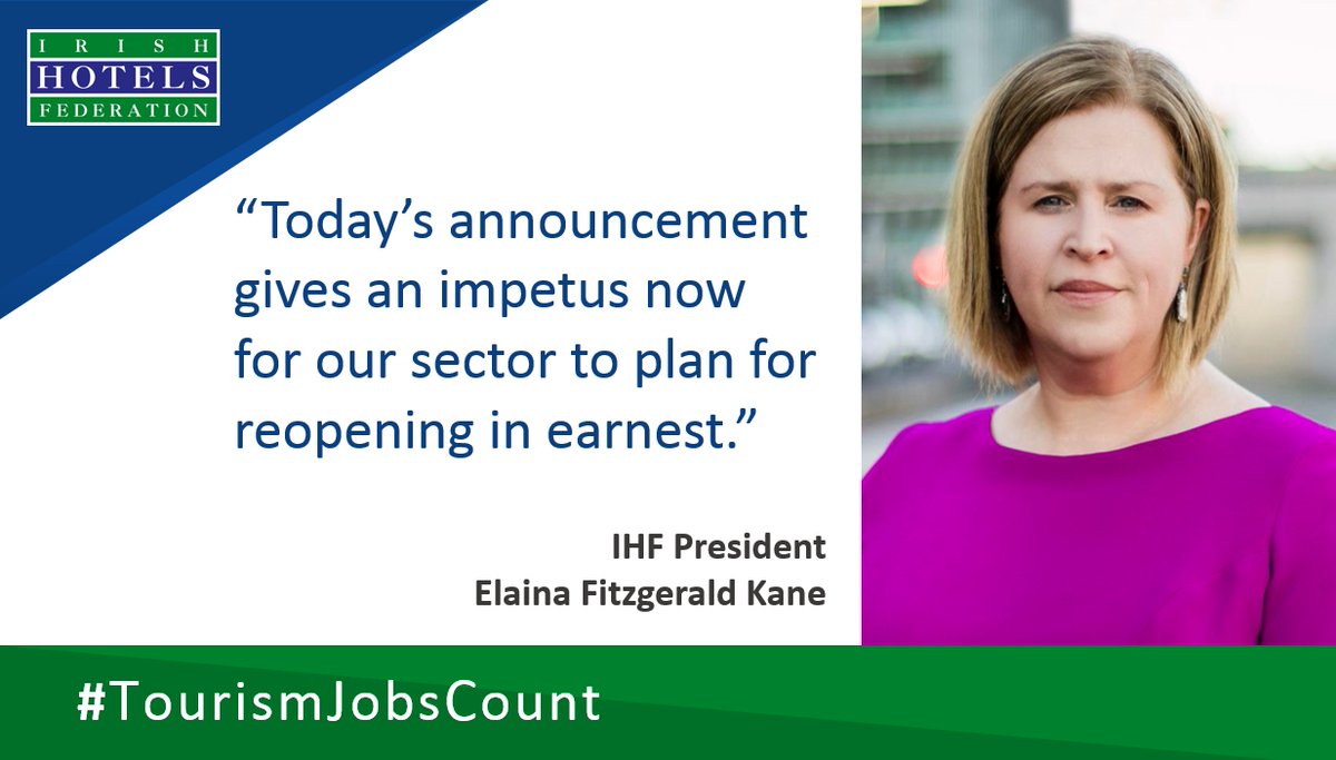 Govt. announcement is very encouraging news for people seeking a well-deserved break and for the many thousands of people employed across our sector #TourismJobsCount <a href="/MichealMartinTD/">Micheál Martin</a> <a href="/LeoVaradkar/">Leo Varadkar</a> 
<a href="/cathmartingreen/">Catherine Martin</a> <a href="/ElainaFitzKane/">Elaina Fitzgerald Kane</a> 
 
IHF Statement 👉
ihf.ie/updates/media_…