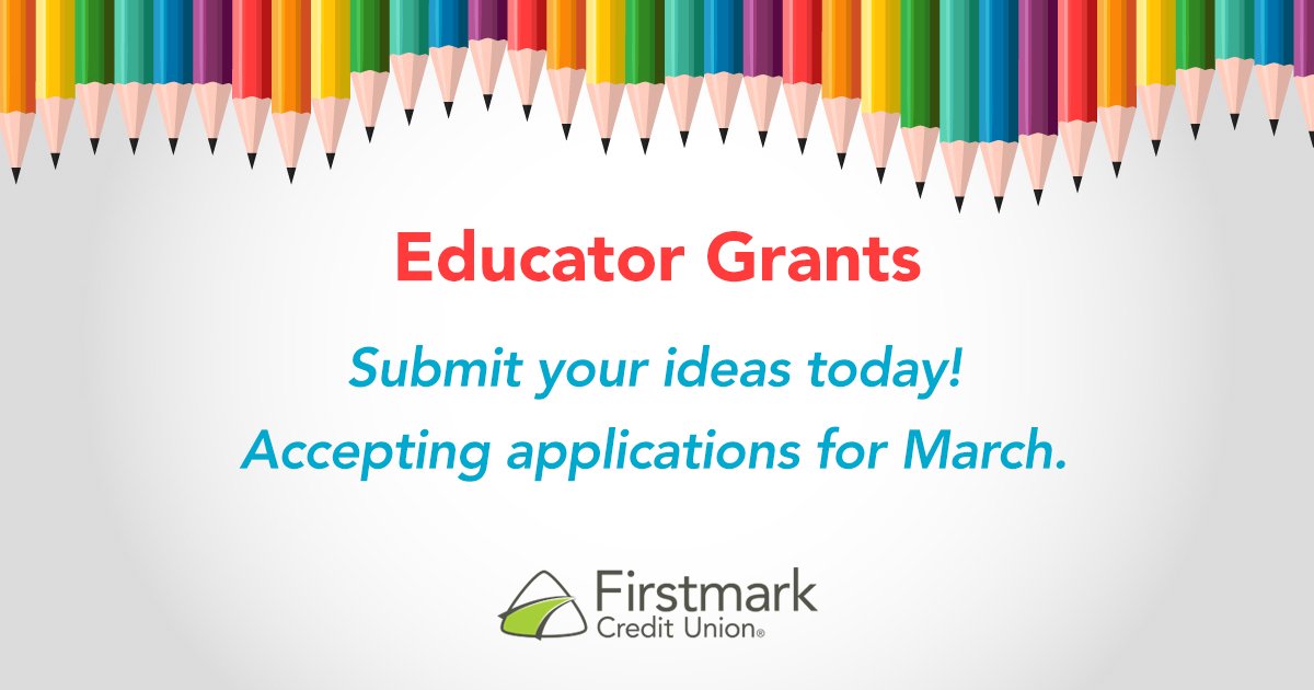 FirstmarkCU's tweet photo. There's still time to enter your #EducatorGrant ideas for March! Submit your in-person or virtual classroom need or idea for an opportunity to win a $500 Educator Grant! Apply online at https://t.co/Sz0qsgPxgv. #EducatorsAreEssential #NationalPencilDay #FirstmarkCU https://t.co/CdPGhymTdK