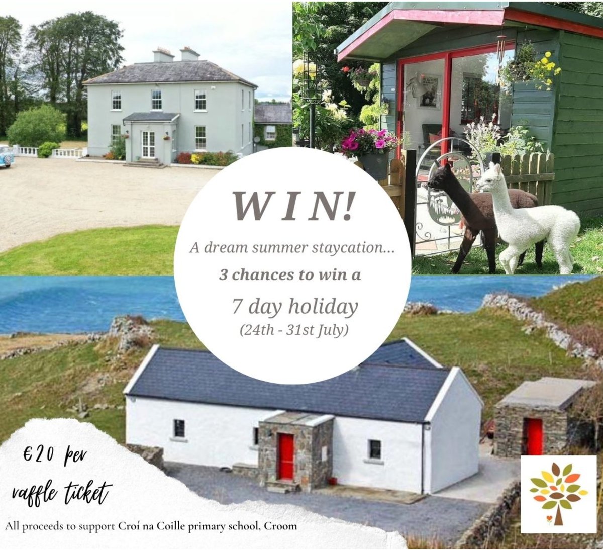 croi_na's tweet photo. 🏡 Win 1 of 3 Weeklong Summer Staycations this July &amp; support Croí na Coille Primary School. 🤞Get your ticket here  🤞🔗Link also in bio🔗
https://t.co/4XFUHFXwD9 🎟️ https://t.co/mFJxK2mae7