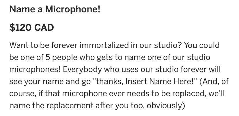 tomzalatnai's tweet photo. And while I’m here highlighting perks, here’s 2 that I’m surprised nobody has bought yet- a monster of your choice on @NaturalToonie and the ability to NAME OUR STUDIO MICROPHONES WHATEVER YOU WANT. Both at https://t.co/6obCFF9C0x while supplies lastttttt https://t.co/JDR1VEdl1P