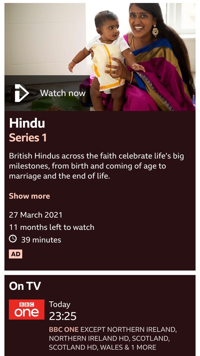 Tonight on <a href="/BBCOne/">BBC One</a> the Being series starts. Being Hindu will air at 23:25 and looks at special milestones and how Hindus in the UK celebrate them! I'm the Narrator &amp; AP on this film, directed &amp; produced by Rachel Dupuy. I look forward to seeing the other films in this series 🙏🏽❤️