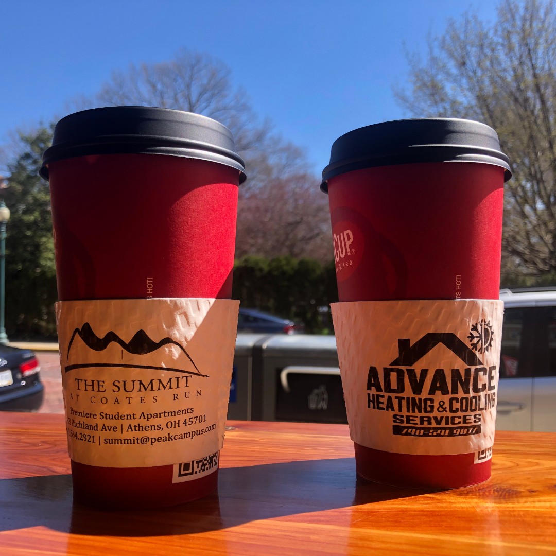 Court_St_Coffee's tweet photo. Looking for a way to advertise your business or an event? You can advertise on our coffee sleeves just like @TheSummitOU and Advanced Heating and Cooling #shoplocal #athensohio #courtstreet #ohiouniversity https://t.co/Rrnikh9E2N