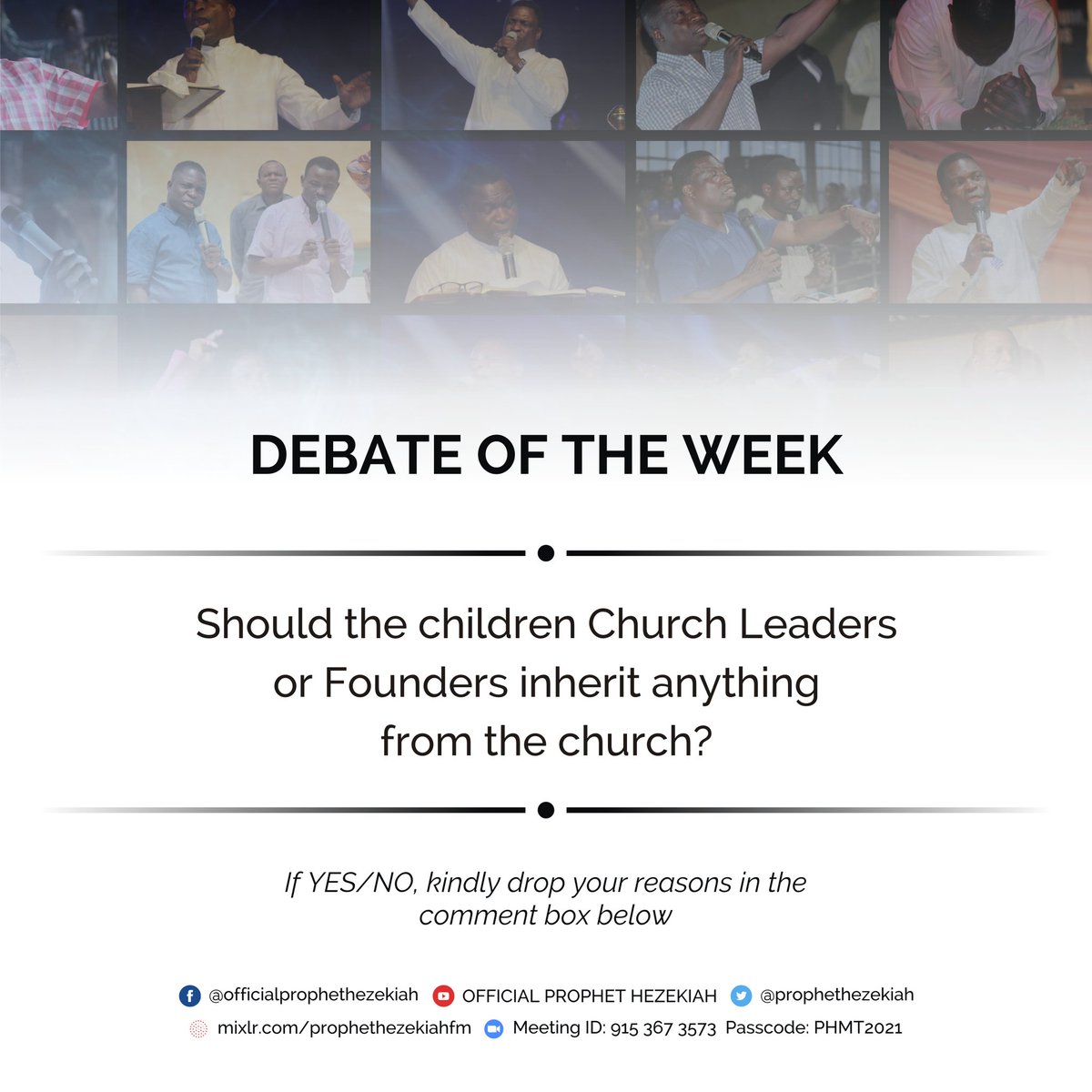 prophethezekiah's tweet photo. Debate of the week!!!
The comment section is open, let's hear your opinion about the topic.
#officialprophethezekiah #prophethezekiah #cacworldwide #debate #cacrevival #anticipate #annualeasterprogram #godofresurrection #ikejiarakeji #prophethezekiahmediateam https://t.co/AyReZesMy1