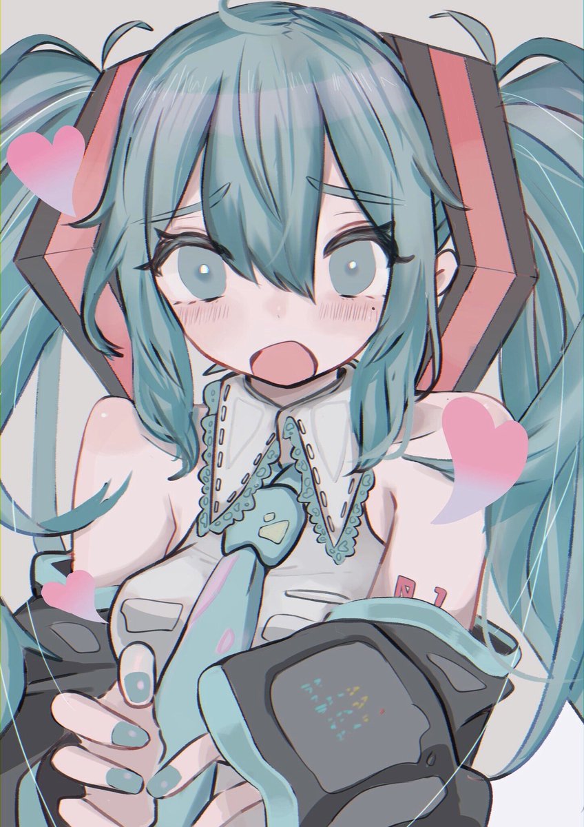 hatsune miku 1girl solo heart twintails necktie open mouth long hair  illustration images