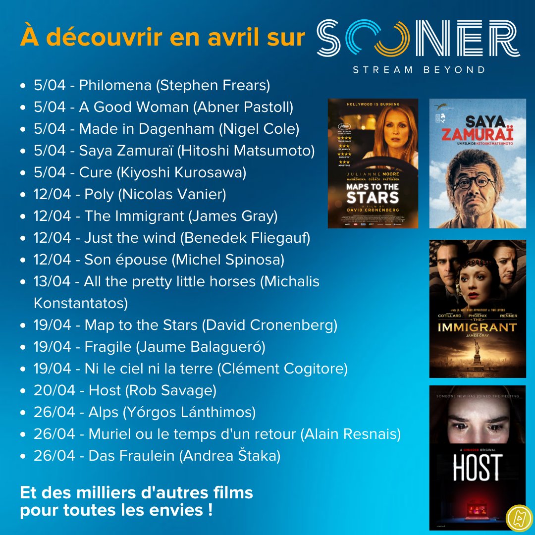 SoonerBeFR's tweet photo. Prêt.e.s pour nos nouveautés d'avril ?
Dans votre abonnement et à la location, sur https://t.co/rv8QLuooJj ➡
--
Avec toujours 14 jours d'essai offerts 🎁
--
#newonsooner #nouveautés #newarrivals #streaming #streambeyondmainstream #avril https://t.co/HBPpGlxyfT