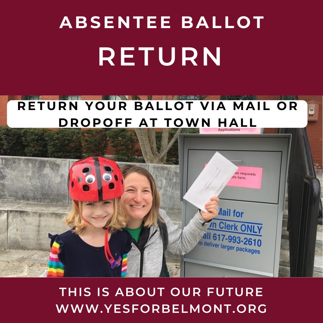 YesForBelmont's tweet photo. Request / Complete / Return
Last chance to request an absentee ballot. Deadline is tomorrow at 5pm. It’s easy to do. Then complete your ballot and return. Every vote counts and we need your Yes vote.
#VoteYesonApril6th
#VoteYesonQuestion1
#VoteYesforBelmont https://t.co/IvpsQ3Lo0S
