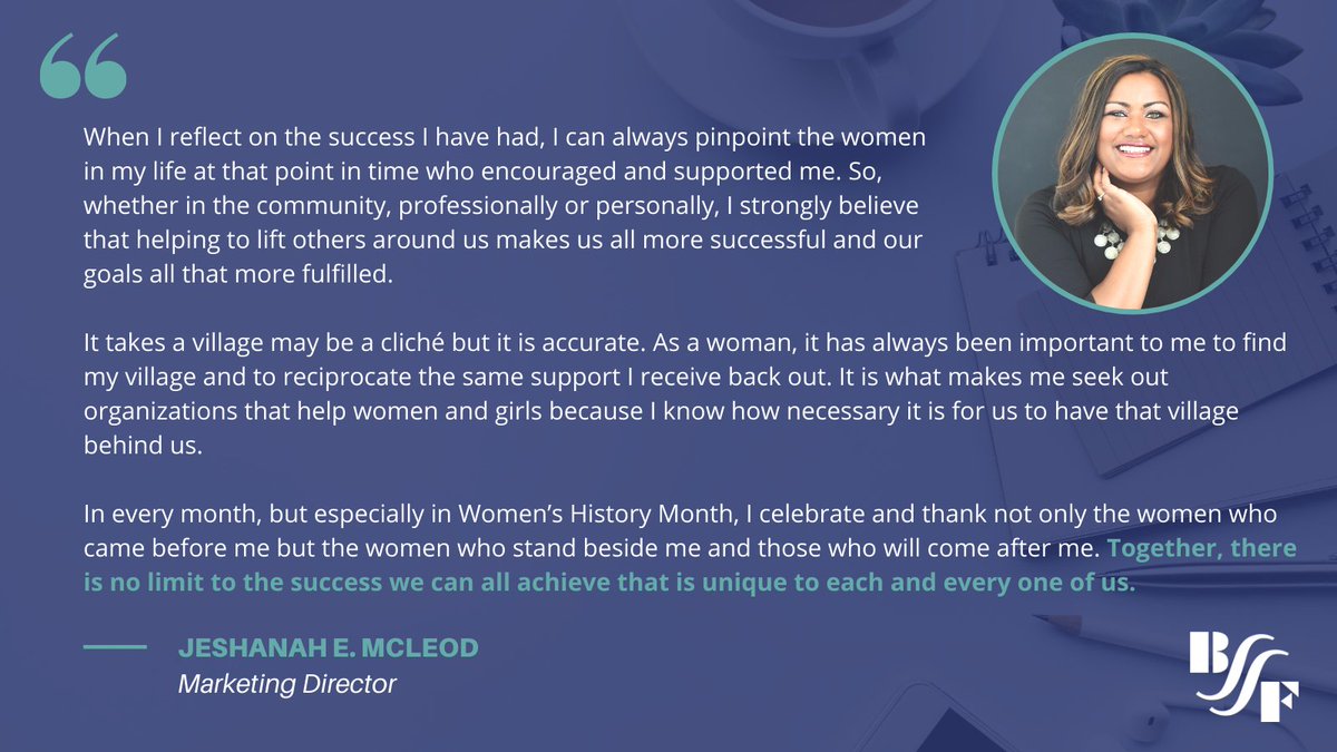 BrownPlusCPAs's tweet photo. In continuation of celebrating the women in leadership at BSSF for #WomensHistoryMonth, we highlight Jeshanah McLeod, our Marketing Director. She shares her thoughts on the importance of supporting the women around us. https://t.co/s4mFfeLS1X