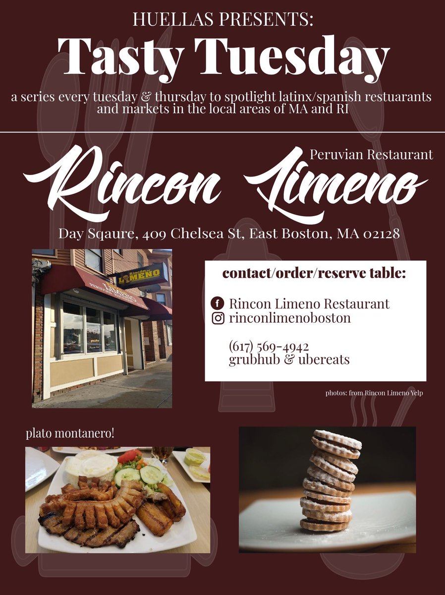 ec_huellas's tweet photo. Buendía mi gente! 💜 Every Tuesday or Thursday we’ll be sharing a new restaurant for you to check out called Tasty Tuesday or Tasty Thursday! Today’s pick is a Peruvian restaurant called Rincón Limeño over in East Boston. Go check it out 🤍 https://t.co/72FaGwPqzq