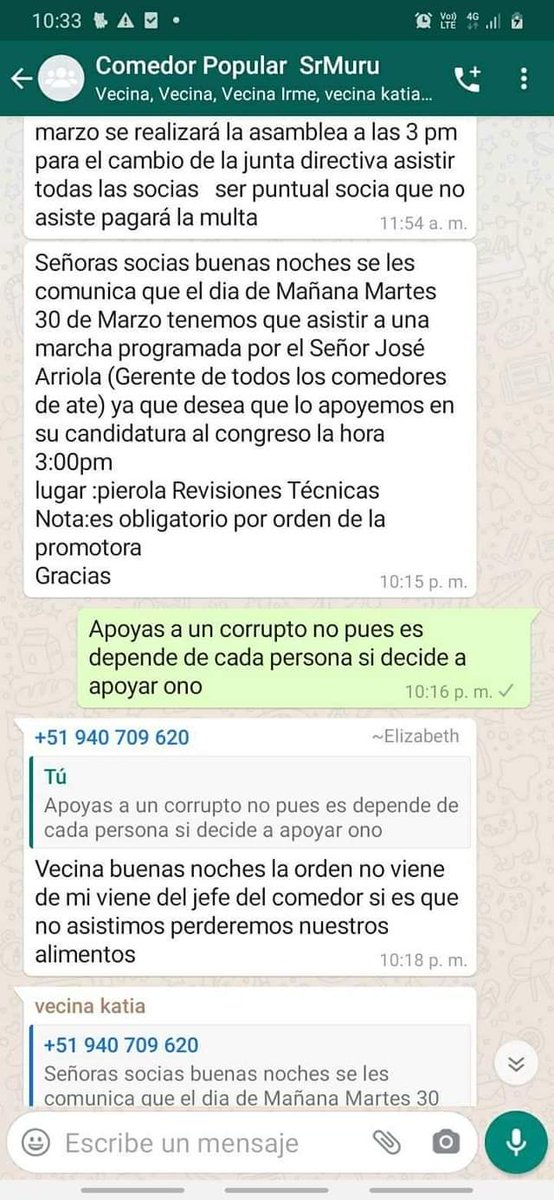 BambarenJaime's tweet photo. ¡INDIGNANTE! 🚨
Se filtra conversación donde se obligaría a personas del Comedor Popular "Sr. De Muruguay" a apoyar al candidato #1 de Lezcano o les quitarían sus alimentos https://t.co/kB33g8tLhN