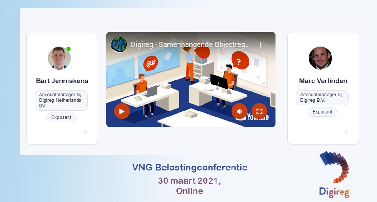Digireg's tweet image. Wij willen u van harte bedanken voor uw bezoek aan onze digitale stand. Mocht u vandaag nog geen tijd hebben gehad, dan bent u vandaag welkom tot het einde van de conferentie. U kunt ook contact opnemen via info@digireg.nl​
#Digireg #VNGBelastingconferentie #DigitalEvent