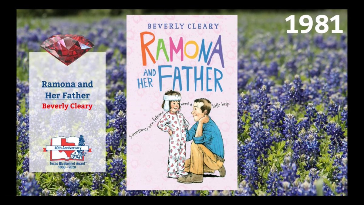TBABooks's tweet photo. For today's #TBABooksTuesday post, we honor the collected works of #BeverlyCleary, but especially Ramona and Her Father, which was the very first winner of the Texas Bluebonnet Award in 1981. Thank you. #txlachat @TXLA https://t.co/YUfrHDTWQd