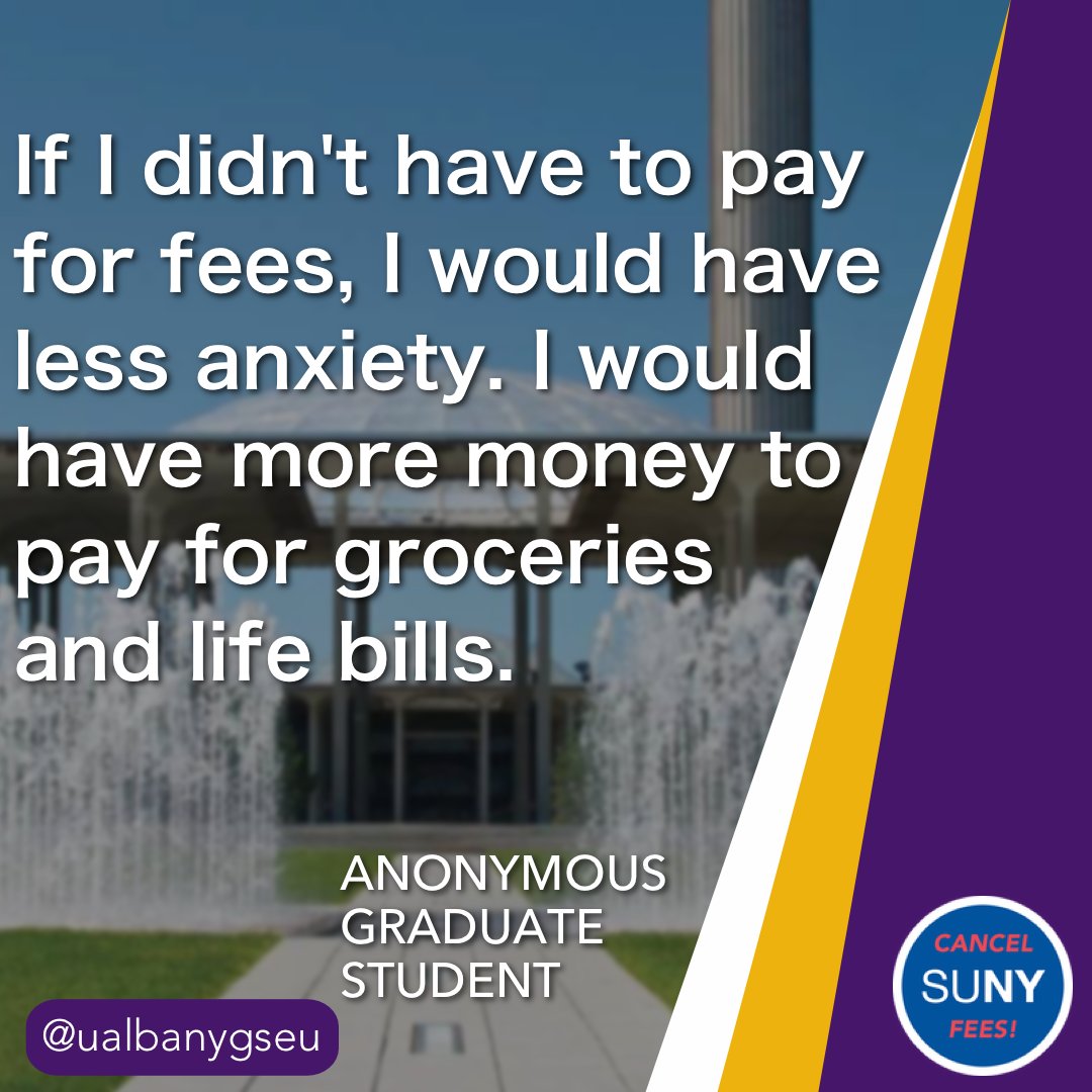 sunycancelfees's tweet photo. "If I didn't have to pay for fees, I would have less anxiety. I would have more money to pay for groceries and life bills." 💯💯💯 @suny @sunychancellor ABOLISH FEES!! #SUNYWorksBecauseWeDo #FightFees2021 https://t.co/2JO4o9JlZn