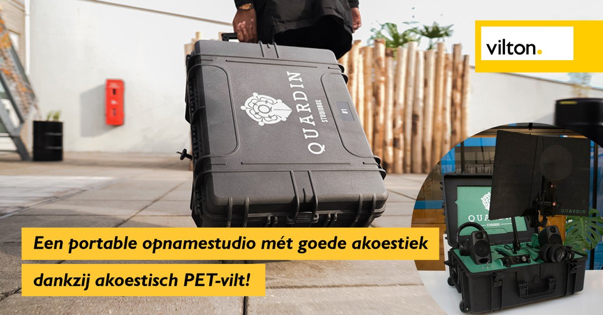 viltonbv's tweet photo. Mooie #samenwerking tussen @viltonbv, ontwerpstudio De Plannenmannen en platform @QuardinBrand voor de levering van een #akoestisch scherm voor de #Studiobox, een #portable #opnamestudio gemaakt van PET-vilt. Lees het artikel! https://t.co/sbwuQI5Wcj
#recycle #petfilt #duurzaam https://t.co/3Mjv1deW4S