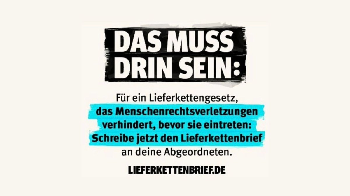 Mit dem #Lieferkettengesetz müssen Rechte geschützt werden. Verschicke den #Lieferkettenbrief an deine Abgeordneten und lade 3 Freund:innen ein, mitzumachen! Mehr dazu unter lieferkettenbrief.de oder bei <a href="/LieferkettenG/">Initiative Lieferkettengesetz</a> 
#kinderrechte #kinderrechteschützen #gemeinsamstark