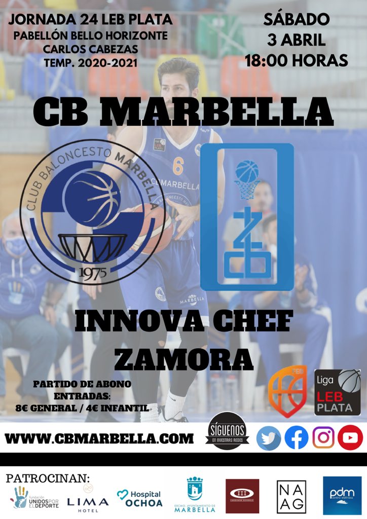 MarbellaBasket's tweet photo. #CANTERAPOWER vuelve a tener una cita con el baloncesto de Marbella. El @CBMarbella1 invita a toda la familia #MarbellaBasket al próximo partido de liga que disputarán en el Carlos Cabezas.
¡Ahora #masquenunca os esperamos! Partido clave para entrar en #playoff 🏀💪 https://t.co/1zpZZmjVbH