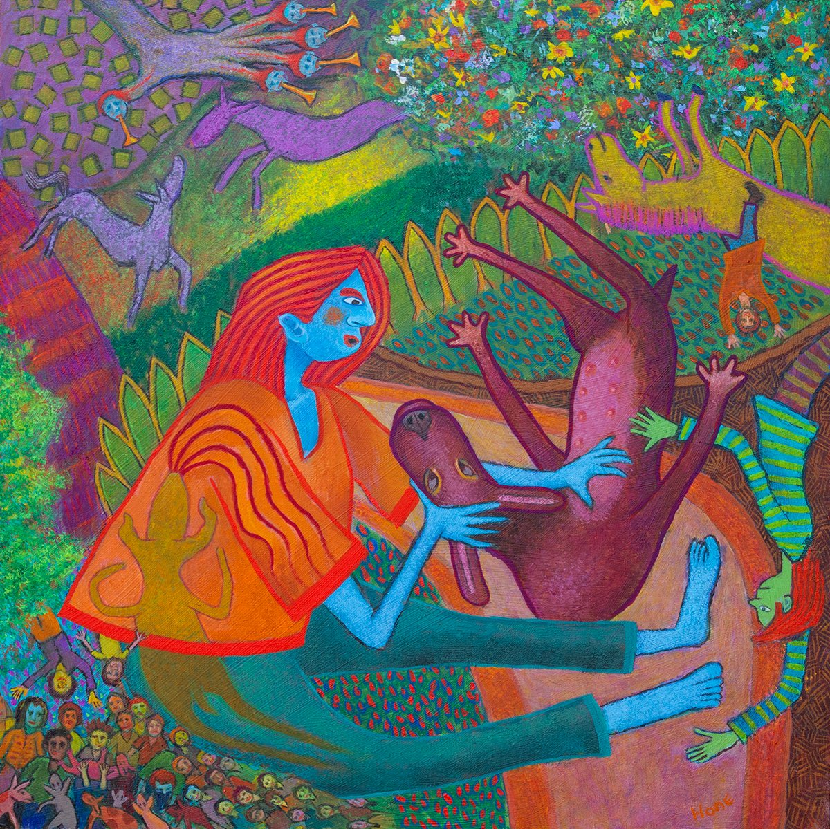 HoneWilliams's tweet photo. "Playing With The Dog"  acrylic on 16" x 16" panel https://t.co/48PxxGVXH1