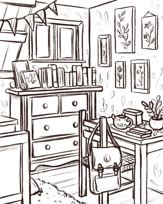 A little bit of perspective practice for ya. Changing a 2 point into a 1 point drawing! 🌿 