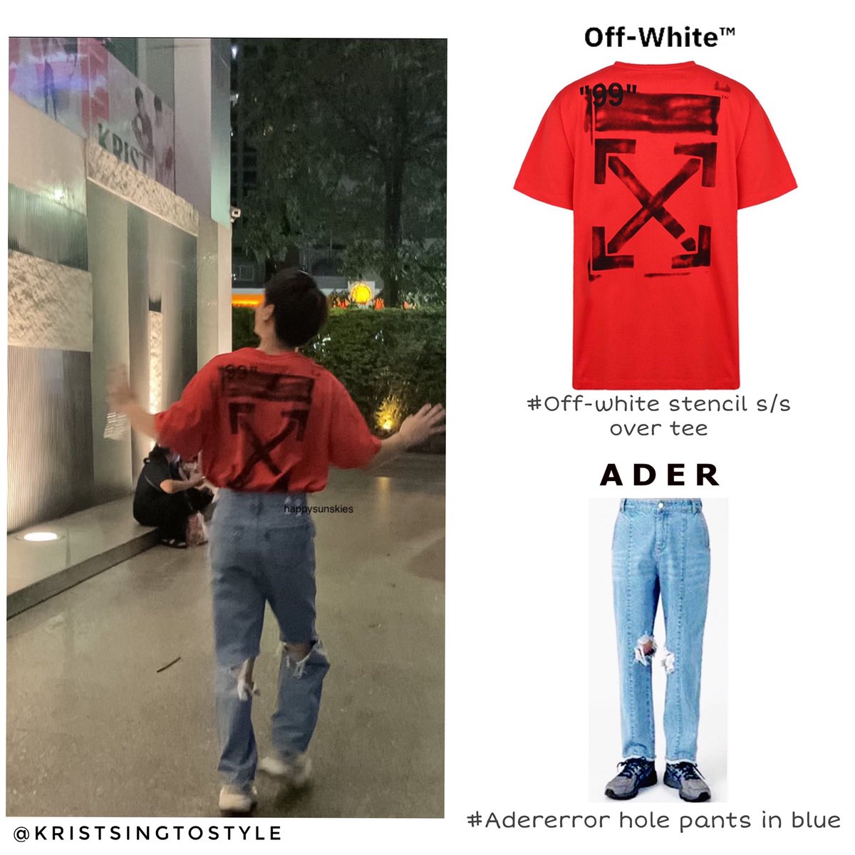 kristsingstyle's tweet photo. 20210330

@kristtps wearing
- @/Offwhite stencil s/s over tee
- @/Adererror hole pants in blue

thxpic @happysunskies 
#kristperawat
#คริสสิงโต 
#ทีมพีรญา
#kristsingtostyle https://t.co/UYyutD7SqO