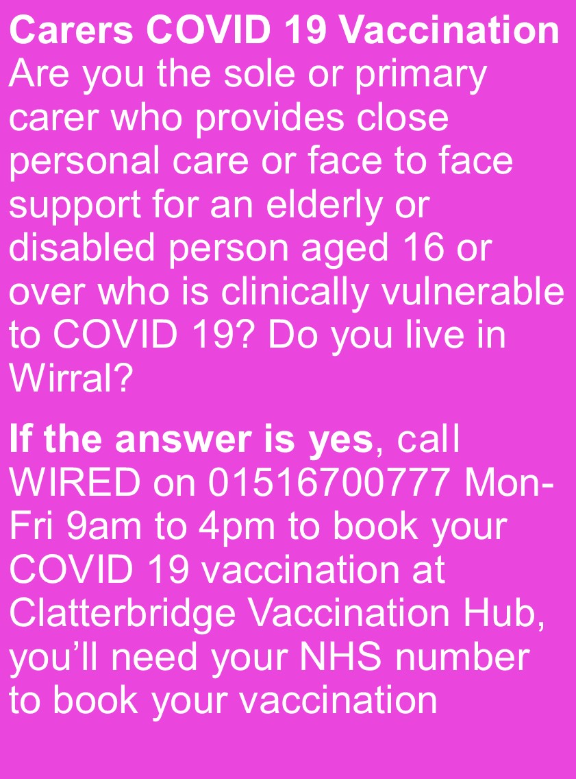 WIRED Wirral (@wiredceo) on Twitter photo COVID 19 Vaccinations available for unpaid carers in Wirral <a href="/wuthcharity/">WUTH CHARITY</a> <a href="/33wuth/">Ward 33 WUTH</a> <a href="/MacmillanInfo/">Macmillan Information Centre WUTH</a> <a href="/11Wuth/">Ward 11 WUTH</a> <a href="/18Wuth/">Ward 18 WUTH</a> <a href="/20Wuth/">Ward 20 WUTH</a> <a href="/21Wuth/">Ward 21 WUTH</a> <a href="/WUTHSurgery/">WUTH Division of Surgery</a> <a href="/Wirraldoctors/">WUTH Medical Board</a> <a href="/WUTHresearch/">WUTHresearch</a> Pls RT thanks COVID 19 Vaccinations available for unpaid carers in Wirral <a href="/wuthcharity/">WUTH CHARITY</a> <a href="/33wuth/">Ward 33 WUTH</a> <a href="/MacmillanInfo/">Macmillan Information Centre WUTH</a> <a href="/11Wuth/">Ward 11 WUTH</a> <a href="/18Wuth/">Ward 18 WUTH</a> <a href="/20Wuth/">Ward 20 WUTH</a> <a href="/21Wuth/">Ward 21 WUTH</a> <a href="/WUTHSurgery/">WUTH Division of Surgery</a> <a href="/Wirraldoctors/">WUTH Medical Board</a> <a href="/WUTHresearch/">WUTHresearch</a> Pls RT thanks