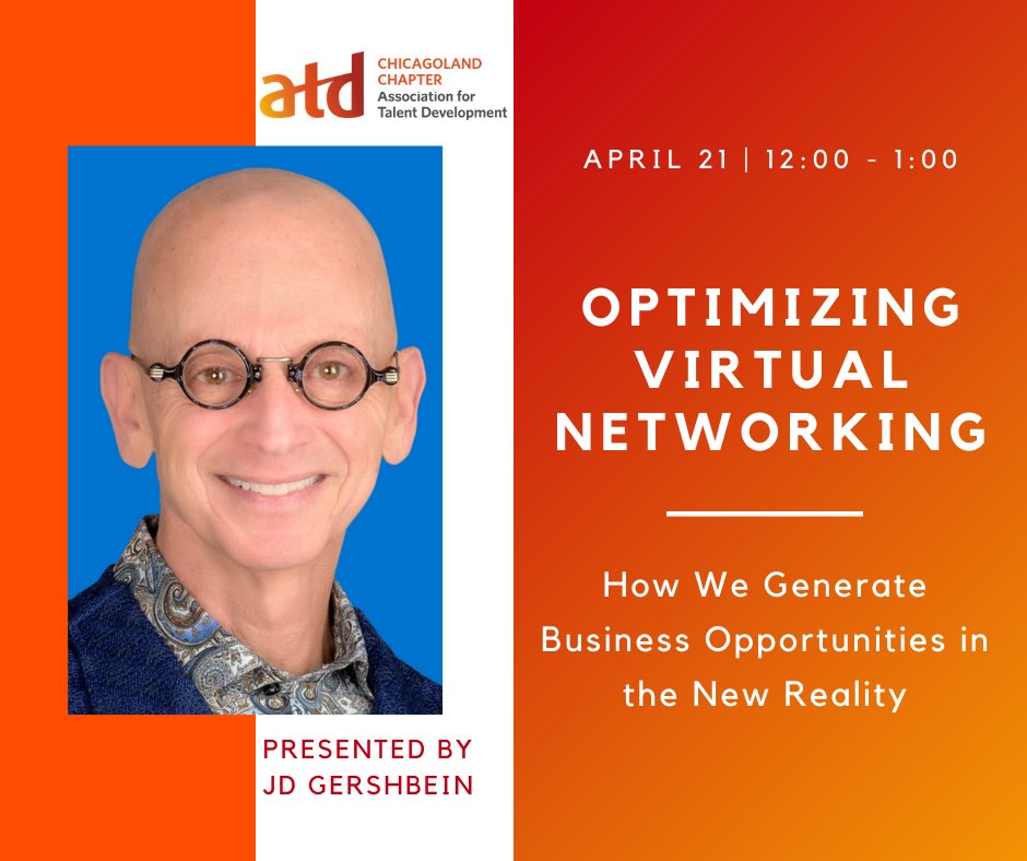 rethinkLnD's tweet photo. #ATDChi presents JD Gershbein in an engaging, thought-provoking exploration on how to improve your LinkedIn presence and increase your influence and opportunities.
Register now: https://t.co/PvQlLygJYc
April 21, 12PM-1PM
#jdgershbein #personalbranding
#linkedin #socialnetworking https://t.co/uznp1nclVQ