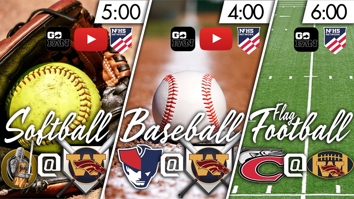 TODAY:
⚾ #WekivaBaseball hosts <a href="/OCPS_FreedomHS/">Freedom HS Official</a> at 4
🥎<a href="/WekivaSoftball/">Stang Gang</a> hosts <a href="/OcoeeAthletics/">Ocoee Athletics</a> at 5
Livestream on YouTube.com/c/WekivaSports and NFHS

🏈 #WekivaFFB hosts <a href="/FlagfootballNsb/">NSB FLAGFOOTBALL</a> at 6
Livestream on NFHS

Tickets available on <a href="/GoFanHS/">GoFan</a>

<a href="/osvarsity/">Sentinel Varsity</a> <a href="/ApopkaJohn/">John Peery</a> <a href="/ApopkaChiefNews/">Apopka Chief newspaper</a>