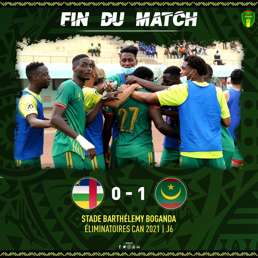 ffrim's tweet photo. #FFRIM 90+5’ ✌️ C’EST FIIIIIINNNIIIIIIIIIIIIIII !!  La Mauritanie 🇲🇷 l’emporte à Bangui et validé son ticket pour la Coupe d’Afrique des Nations, Cameroun 2021 https://t.co/FdXmxcVgsA