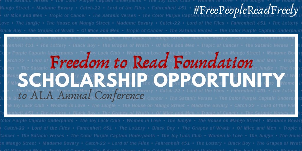 FTRF's tweet photo. Freedom to Read Foundation is offering an ALA Conference Scholarship through the Gordon M. Conable Fund. Deadline 4/15/21. #FreePeopleReadFreely #ALAStudentChapters #ALAAC21 https://t.co/EmhrkCQfSr https://t.co/llRjt2vSC4
