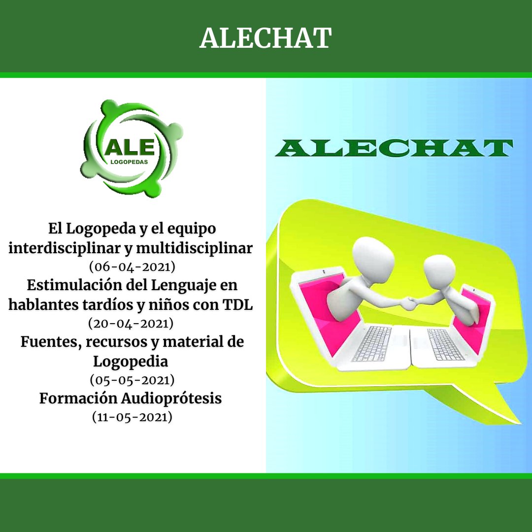 ALElogopedas's tweet photo. Aquí tienes los próximos temas que se tratarán en ALECHAT, un chat para logopedas donde comentar e intercambiar ideas y opiniones al que la ALE te invita a participar de forma gratuita.
https://t.co/yEYr8FnnfS
#Logopedas #Logopedia https://t.co/NVcNuwmbIp